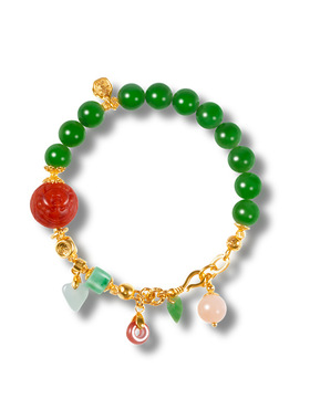 现货天然和田碧玉手链女款S925银镀18K金南红8mm圆珠手串源头