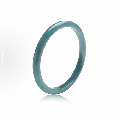 天然A货翡翠蓝水正圈手镯平安镯冰种玉石镯子女手饰四会玉器