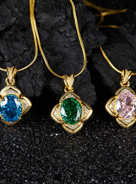 新款冰花切多色吊坠S925纯银轻奢窗花锁骨链大气百搭款