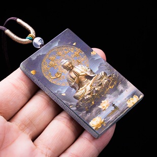 天然A货蓝水翡翠悟道佛牌蓝水料精工影雕玉石吊坠挂件玉佩玉坠