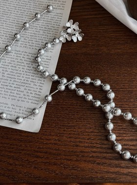 铂金灰贝珠项链花朵毛衣链搭珍珠项链手链连接扣腰带夹扣
