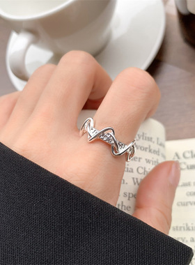 波浪白银开口食指戒个性ins网红气质饰品女小众925纯银戒指