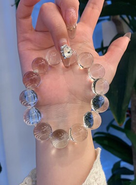 毕业级天然白水晶牛鼻孔泡泡珠手串净体双A圆珠手链原矿老料时