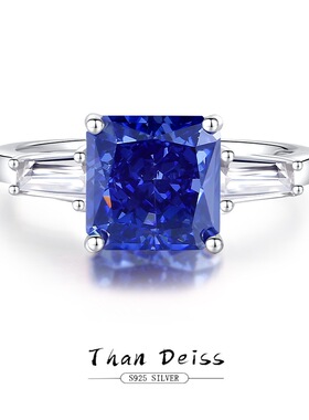 S925纯银坦桑色方包戒指女外贸跨境高端精品首饰高碳钻戒指