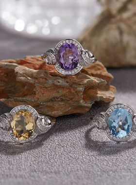 高级不掉色S925纯银天然托帕石黄紫水晶彩宝手链手镯饰品珠宝