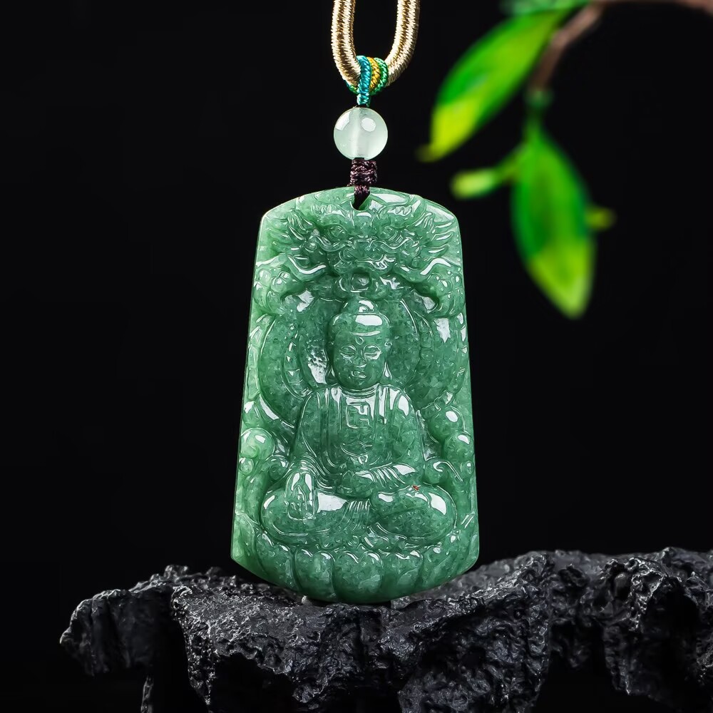 天然a货翡翠豆种骑龙观音玉石吊坠挂件玉佩男士项链女款玉器
