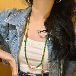 高定新中式复古天然和田玉碧玉项链108颗玉石毛衣链多圈玉石手链