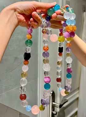 12-20mm超大颗天然高品质海蓝宝紫水晶柠檬黄晶奶白晶紫锂辉套装