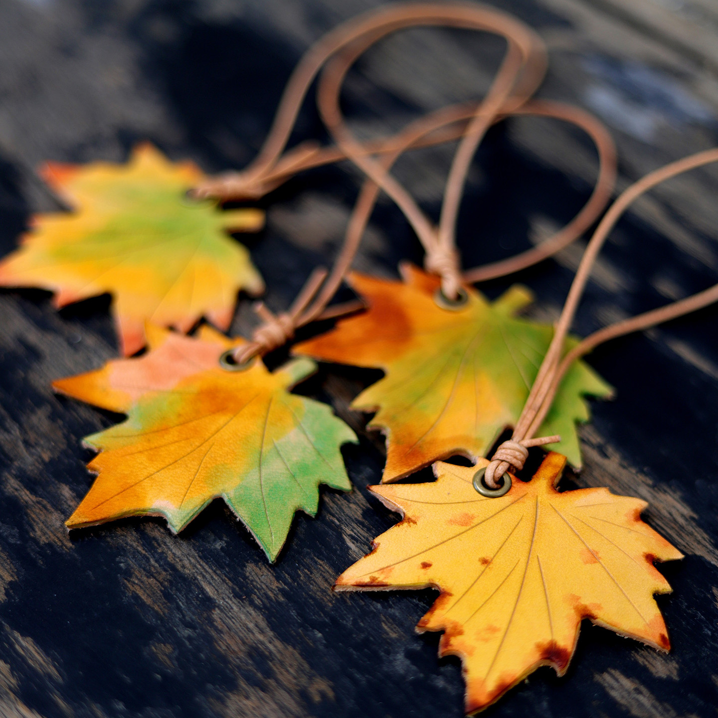 日系真皮革小众染色梧桐叶