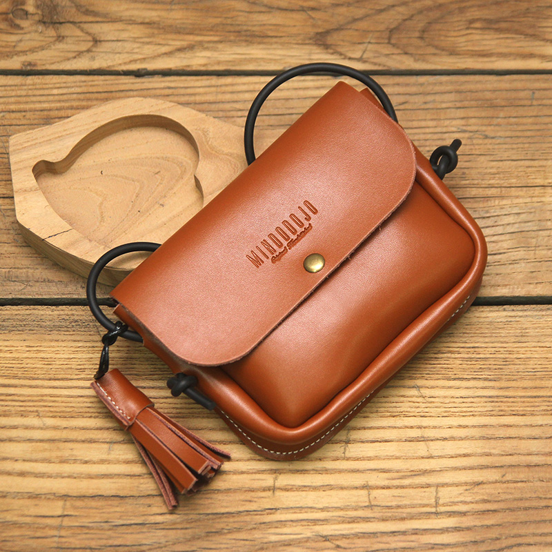 Mindodojo 复古森系牛皮小包韩版迷你包流苏小挎包斜挎手机单肩包