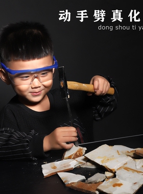 古生物狼鳍鱼化石自己动手劈天然化石三叶虫考古挖掘教学标本礼物