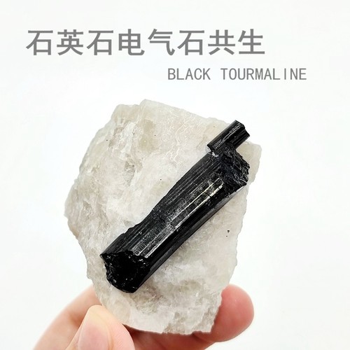 天然石英石电气石共生标本摆件