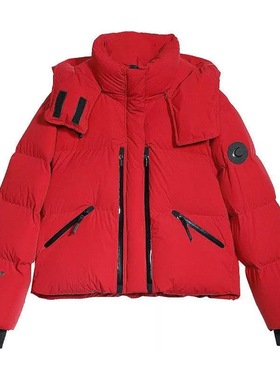 拓谷2025冬新款女装90白鸭绒红色连帽羽绒服外套女D52929