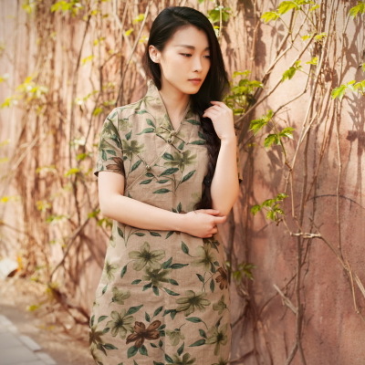 春夏新款棉麻女装 中式改良唐装汉服民族风 斜盘扣上衣裙衣玉墨