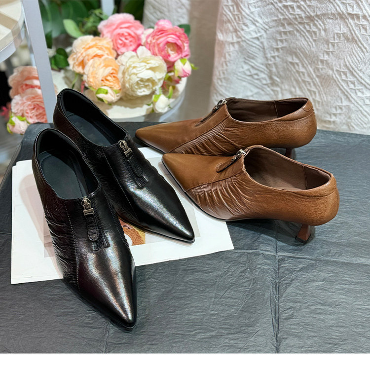 轻奢欧货~尖头前拉链高级感女士软羊皮气质皮鞋深口不累脚高跟鞋,女鞋,深口单鞋,淘宝优惠券,粉丝福利购,淘宝优惠卷