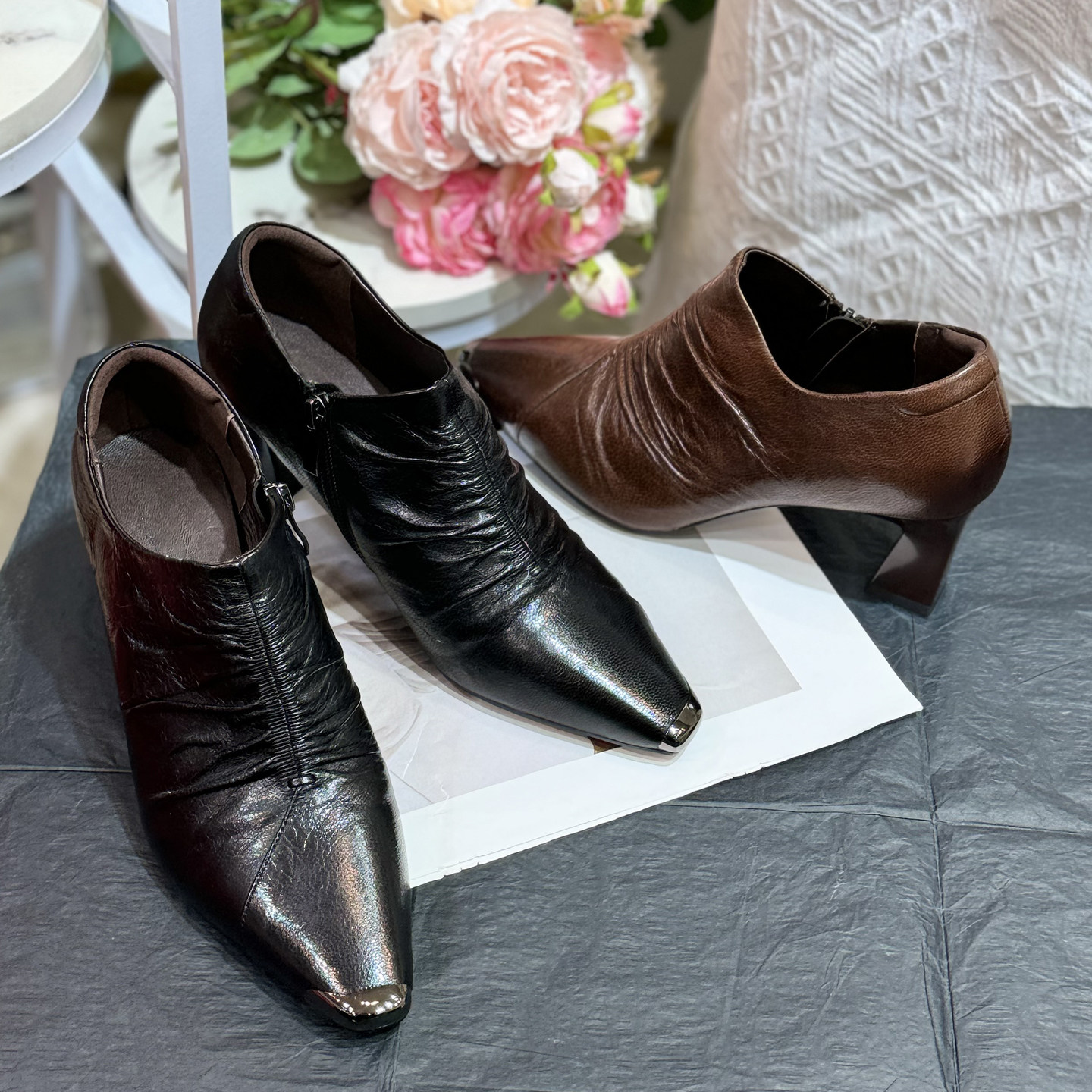 柔软舒适~超软羊皮法式气质秋冬短筒短靴踝靴高跟方跟软底深口鞋,女鞋,深口单鞋,淘宝优惠券,粉丝福利购,淘宝优惠卷