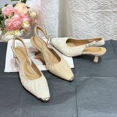 不累脚配裙子百搭单鞋 巨好穿 女防踢细跟高跟鞋 真皮包头凉鞋 法式