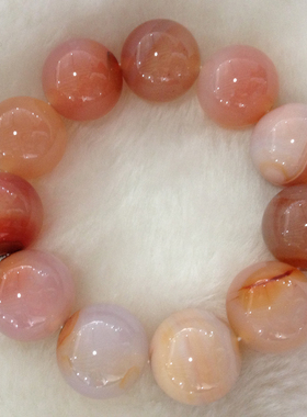 玛瑙手链男士多彩裸色粉红玛瑙手串男女款水晶饰品大珠子佛珠20mm