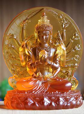 古法琉璃准提菩萨摆件千手观音佛像工艺家居装饰佛堂供具长辈礼