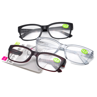 日本大创DAISO弹簧式 老花眼镜树脂镜片可伸缩镜腿黑棕灰粗框350度