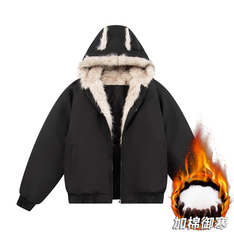 BOOBEEN男士加厚毛领连帽棉衣冬季保暖舒适座山雕飞行员夹克外套