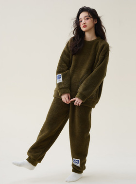 『米粒绒』情侣加绒加厚暖绒不掉毛外穿款套装F6001