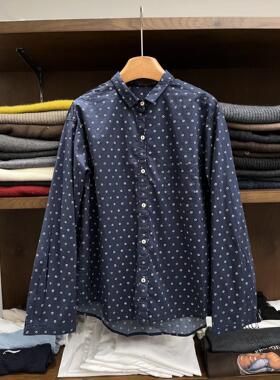 实体女装韩式潮装青5senes+s日系森潮文艺范圆薄点藏色款纯棉衬衣