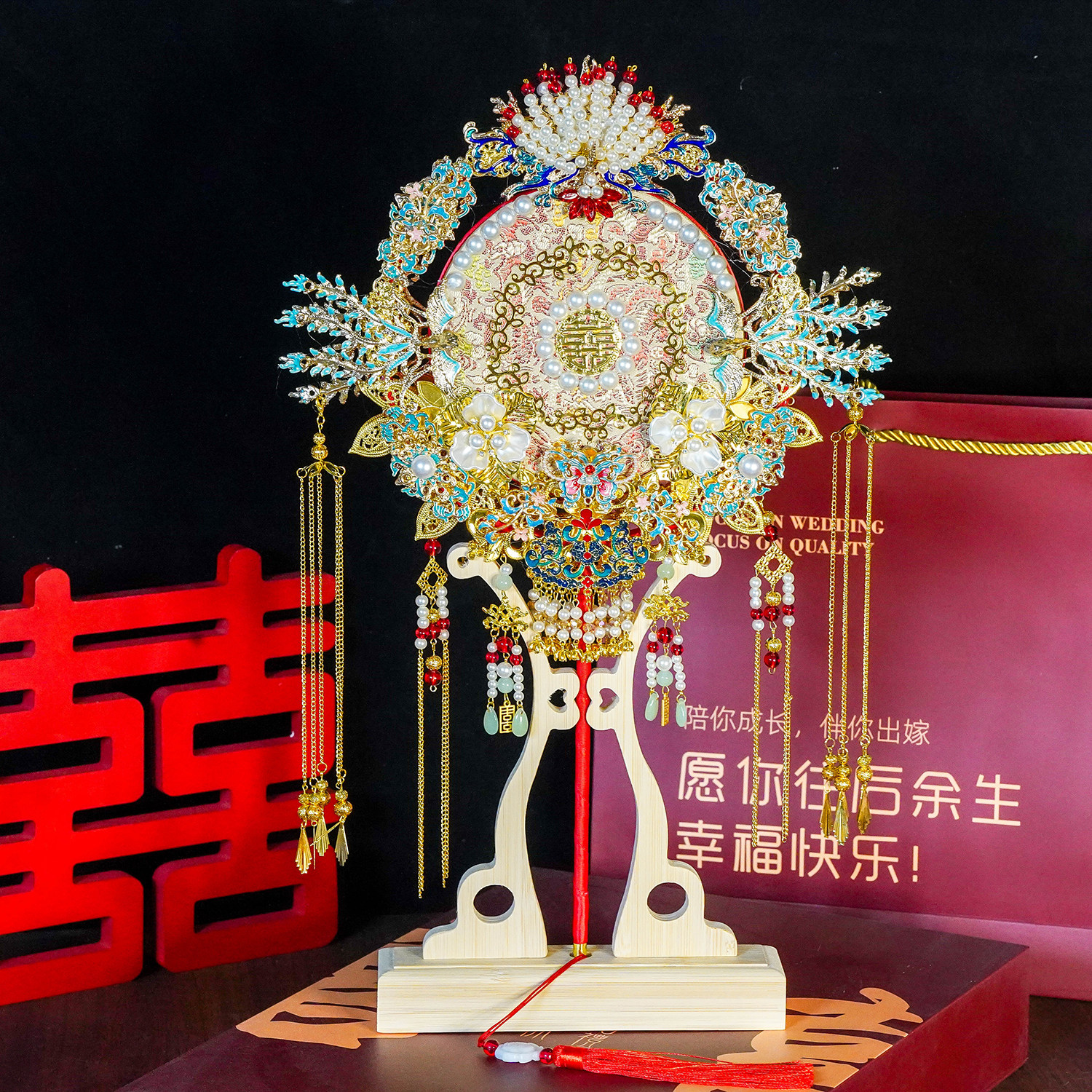 新娘结婚双面双色团扇新中式秀禾服重工扇子diy材料包,家居饰品,工艺扇/团扇/喜扇/折扇,淘宝优惠券,粉丝福利购,淘宝优惠卷