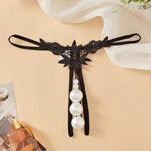 低腰大码内裤超大珠子按摩丁字裤胖mm性感开裆免脱t裤珍珠三角裤