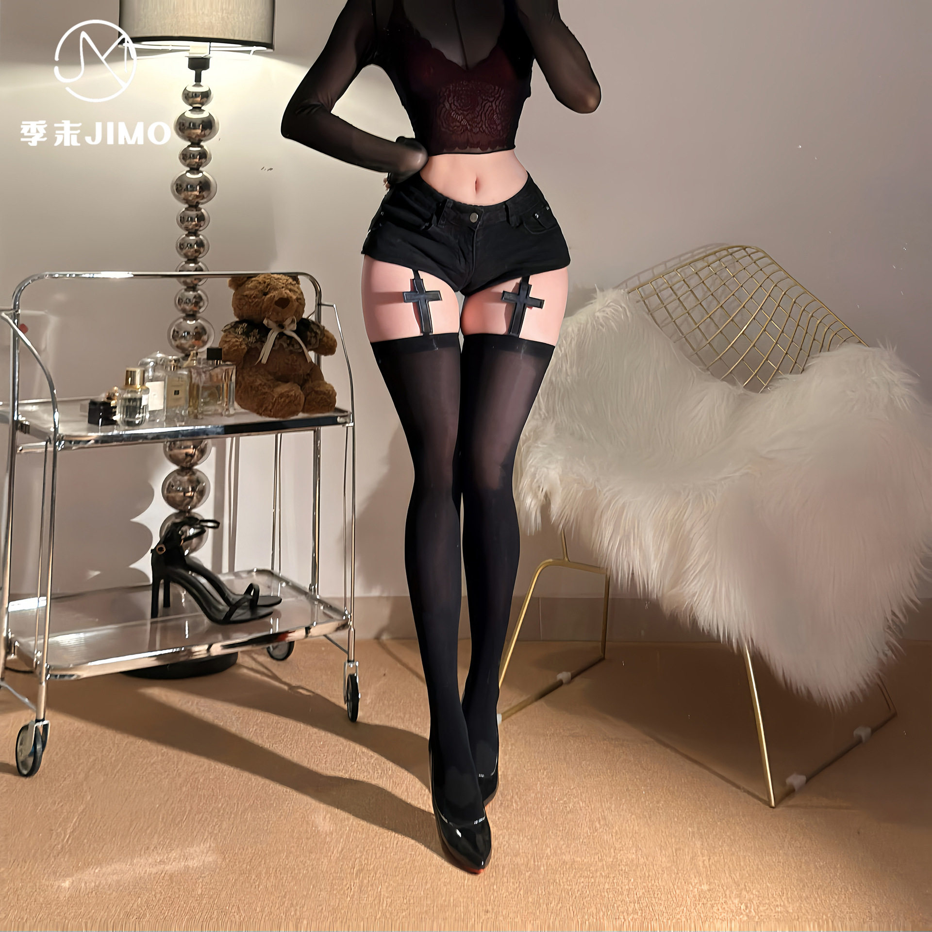 哥特风十字架暗黑系吊带袜薄款朋克性感过膝袜y2K千禧辣妹长筒袜,女士内衣/男士内衣/家居服,长筒袜,淘宝优惠券,粉丝福利购,淘宝优惠卷