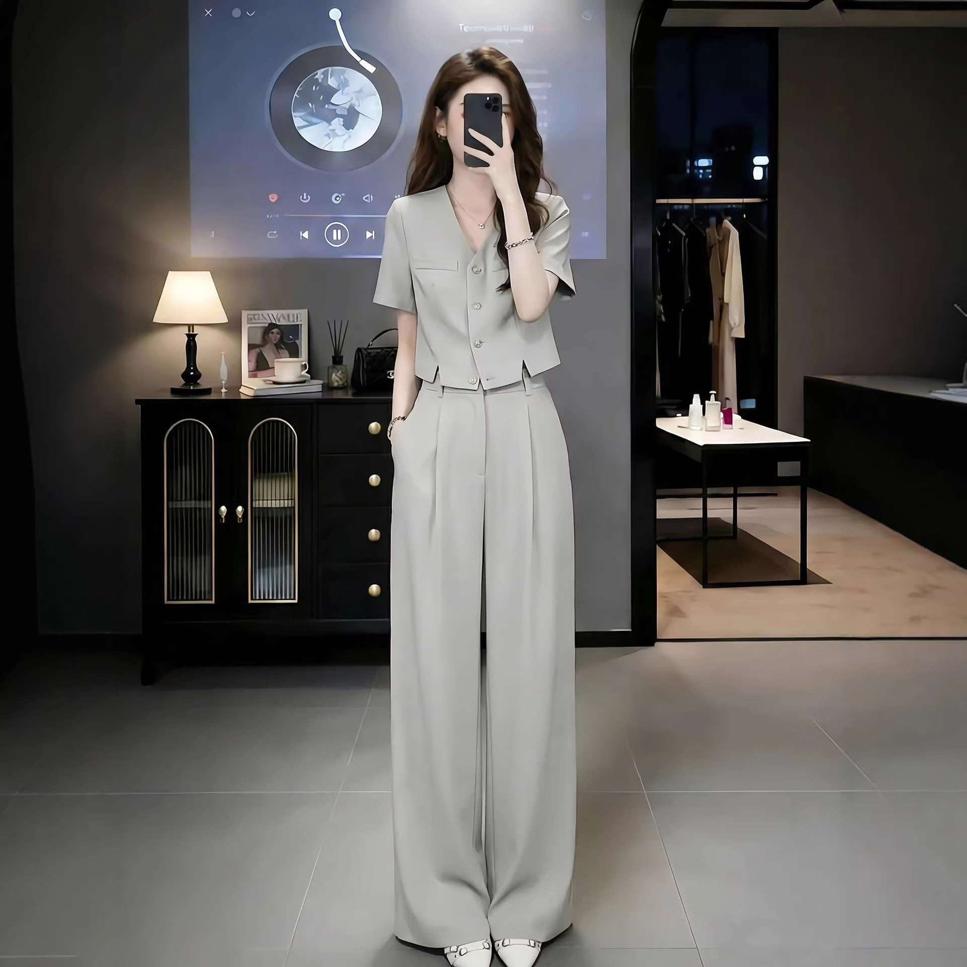职业小香风套装女夏季2026新款显瘦气质炸街减龄西装阔腿裤两件套
