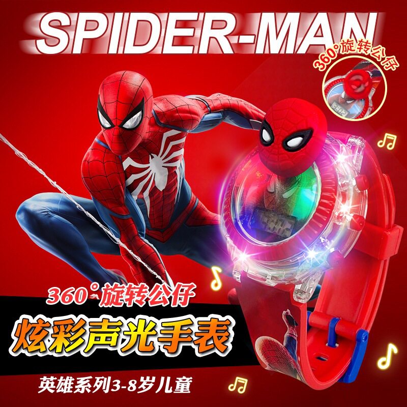 旋转公仔灯光音乐电子手表卡通旋转解压儿童男女孩新款时间玩具表