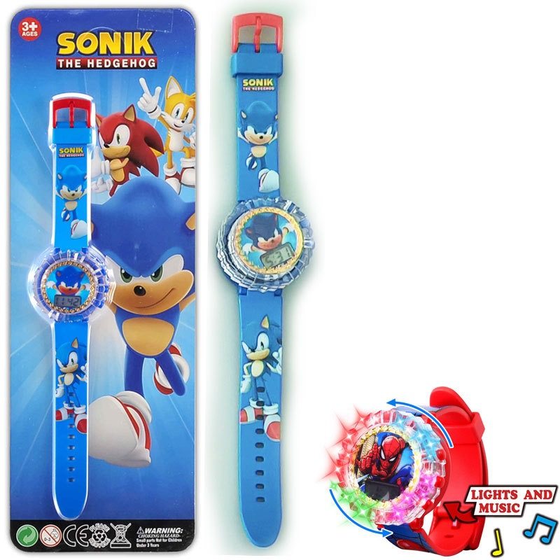 新款发光旋转电子音乐手表看时间可爱3卡通图案6儿童男女孩8礼物9