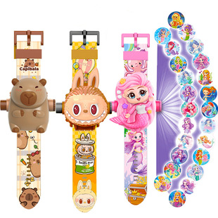 儿童翻盖手表女孩彩虹马美人鱼投影电子表男孩子玩具表看时间礼品