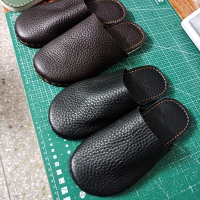 手作野牛皮拖鞋套脚水洗柔软真皮包头凉鞋手工缝制平底舒适居家款