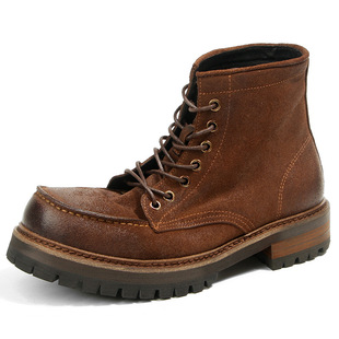 复古875工装靴男靴子油蜡磨砂马皮厚底马丁靴复古做旧男鞋