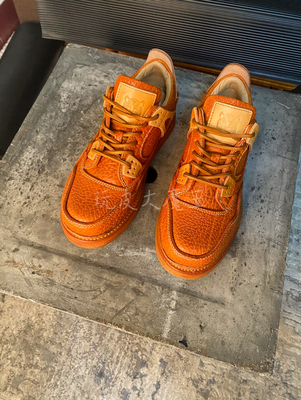 新款野牛皮AJ4重工水洗复古板鞋男固特异手工缝制鞋真皮底工装鞋