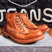 靴高帮皮靴 工装 重工水洗牛皮拼野牛皮工装 靴固特异复古马丁靴男士