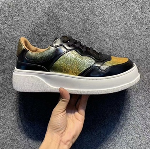 炫彩鸵鸟脚皮饼干鞋男女厚底板鞋真皮复古休闲鞋手缝制颜值与品质