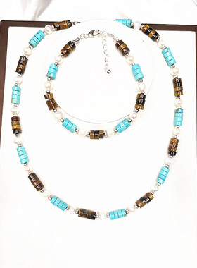 百搭虎石 6里淡水珠项链