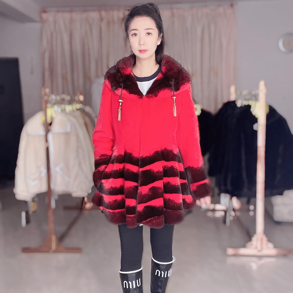 貂皮大衣女款特价红黑撞色