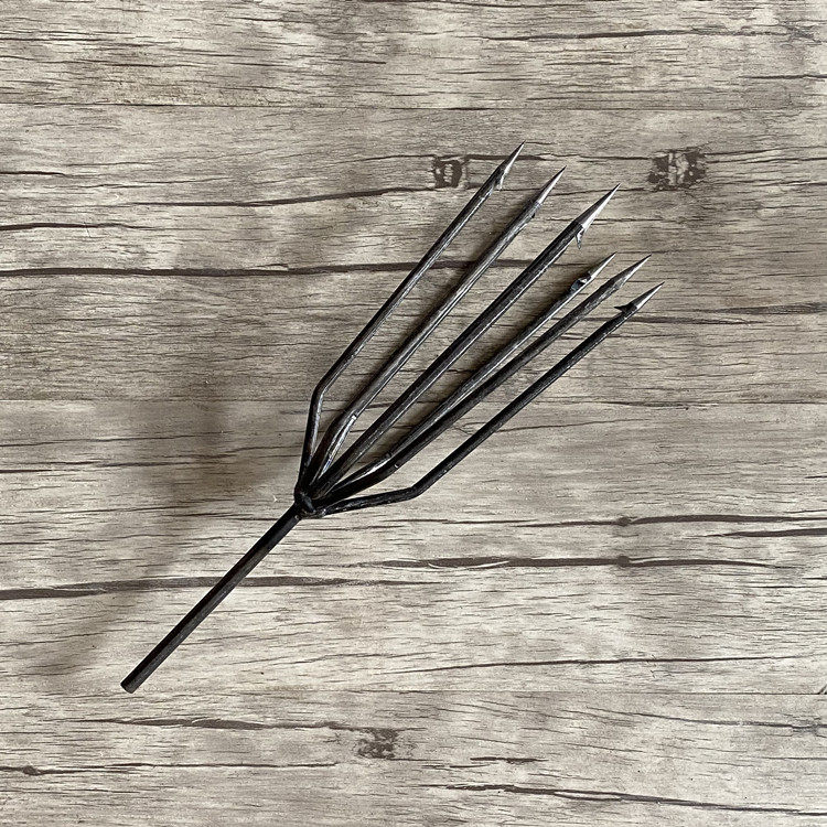 7齿捕鱼工具圆鱼叉手工制作野外捕鱼全钢带倒刺垂钓配件钢叉叉鱼