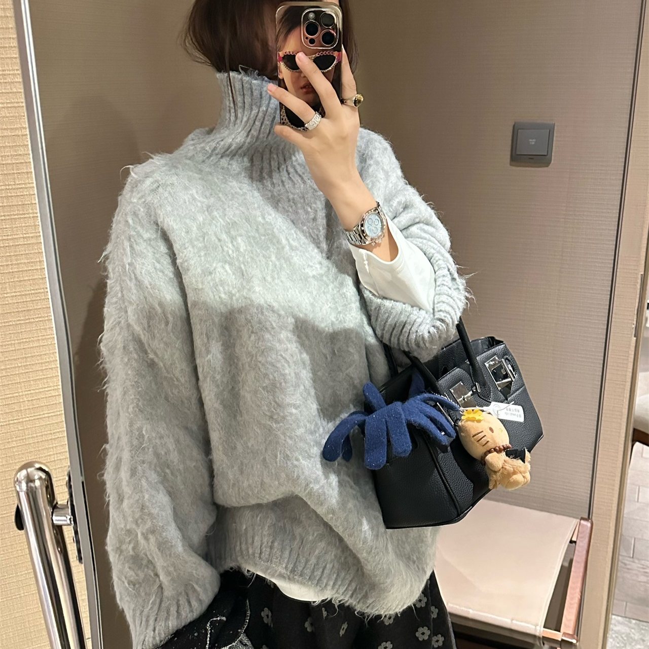 长毛拉绒高领慵懒风套头毛衣