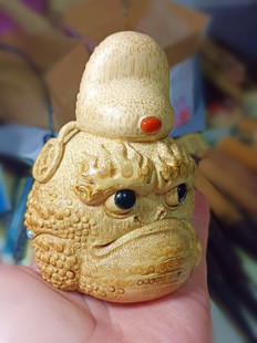 竹雕吸财金蟾 纯手工制作玉石镶嵌 精品小摆件 招财进宝