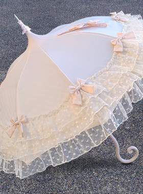 日系双层蕾丝lolita小洋伞洛丽塔哥特lo伞白色千层蕾丝花边宝塔伞