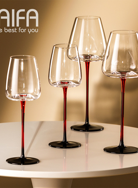 高档黑领结红酒杯轻奢风欧式家用高脚波尔多高脚杯网红葡萄酒杯