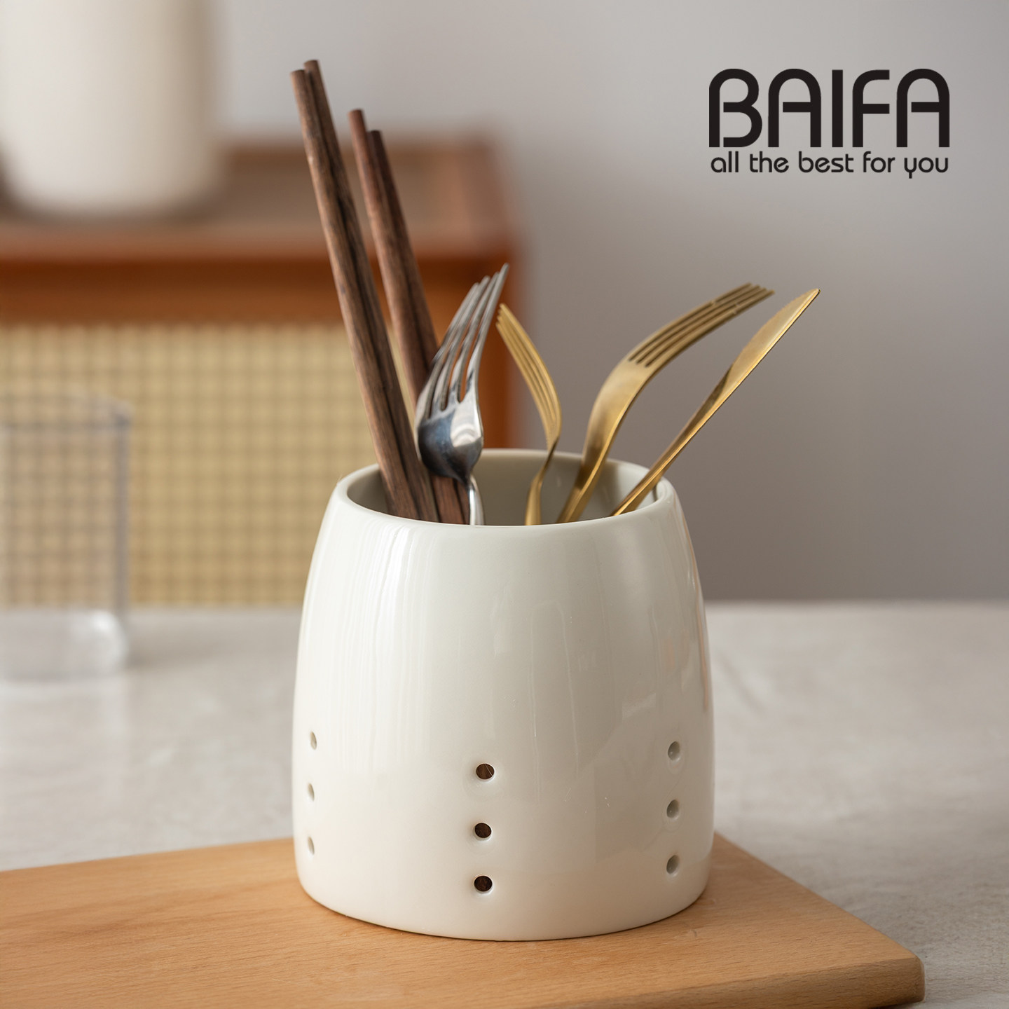 厨房陶瓷沥水筷子筒创意简约刀叉勺收纳罐家用桌面餐具收纳筷笼,餐饮具,餐具笼/架,淘宝优惠券,粉丝福利购,淘宝优惠卷