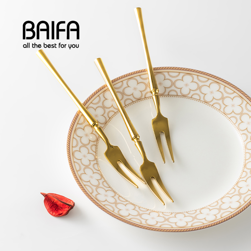 304不锈钢金色镜面家用甜品叉