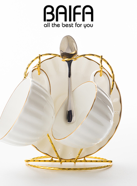 欧式创意不锈钢金色心形家用咖啡杯碟架厨房收纳架置物架沥水杯架