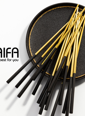 网红餐具ins高档金色黑色1双个人专用304不锈钢筷子韩式餐厅商用